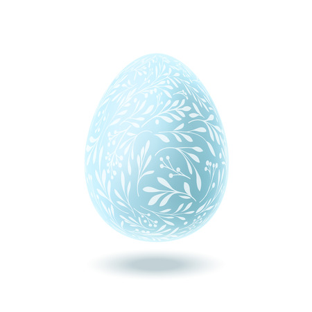 Blue Easter egg with floral pattern on white background. Vector illustrationのイラスト素材