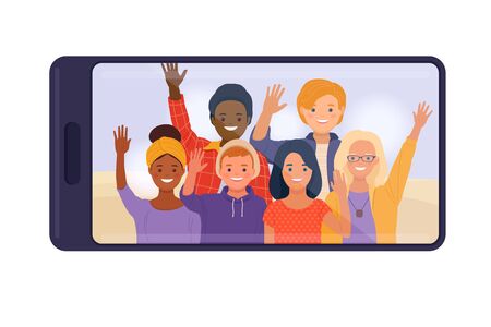 Smartphone with teen friends displaying on screenのイラスト素材