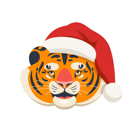 Cute tiger in a Santa Claus hatのイラスト素材