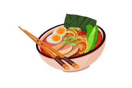 Traditional asian miso ramen soup in bowlのイラスト素材