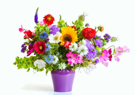 Bouquet of beautiful wildflowers in a vaseの写真素材