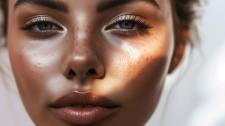 Closeup portrait of beautiful young woman with natural makeup. Perfect skin.の素材