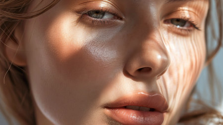 Close-up portrait of a beautiful young girl with beautiful and clean skin.の素材