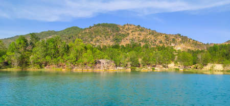 Beautiful scenery underneath a small mountain range in Vietnamの写真素材