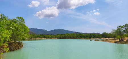 Beautiful scenery underneath a small mountain range in Vietnamの写真素材
