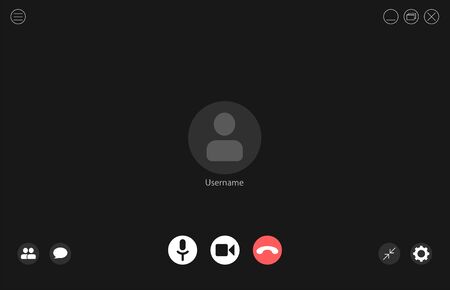 Video call screen template with buttons. Video call interface. Vector page of the workspace. Application for social communication. Video conference. Layout of video conferences and online meetingsのイラスト素材