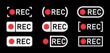 Record sign, a set of record signs. On a black background.のイラスト素材