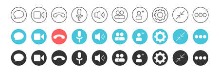 Set of icons for video call, for web conference or business webinar design.のイラスト素材