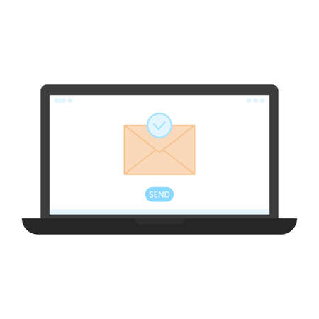 Email sending concept. Sending email on the laptop screen. Vector illustration in flat style.のイラスト素材