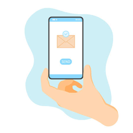 The concept of sending a message, a letter. Phone in handのイラスト素材
