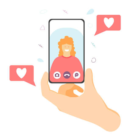 The woman on the phone screen, the concept of video call from the phone.のイラスト素材