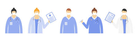 The medical team welcomes you. Doctors, masked medics fighting for our lives. Stay home.のイラスト素材