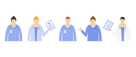 The medical team welcomes you. Doctors, masked medics fighting for our lives. Stay home.のイラスト素材