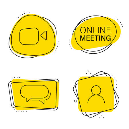Set of video call stickers, conferences with iconsのイラスト素材
