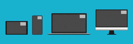 Video call screen template on the screen of a realistic laptop, tablet, smartphone.のイラスト素材