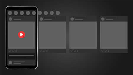 Social media post carousel dark theme. Cellphone screens carousel in black background. Social...