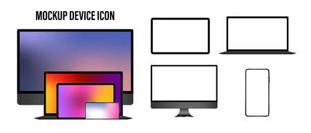 Realistic set of devices mockups with monitor, laptop, tablet, smartphone. white mode. vector.