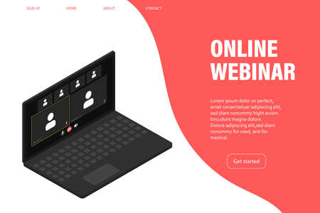Online webinar, meeting. Webinars and web meetings at the level of colleagues, modern education. Vector illustrationのイラスト素材