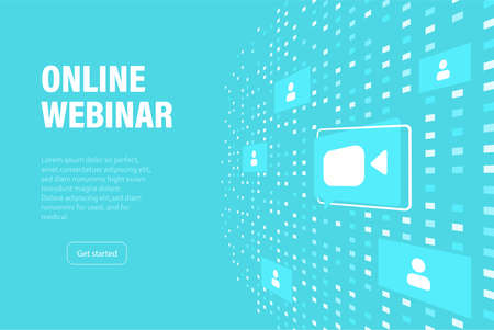 Online webinar, meeting. Webinars and web meetings at the level of colleagues, modern education. Vector illustrationのイラスト素材