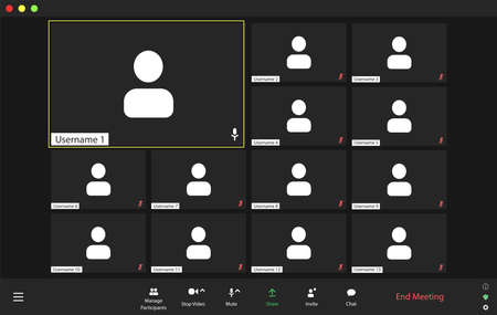 Template video conference user interface, video conference calls window overlay. Four users.のイラスト素材