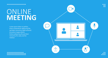 Online webinar, meeting. Webinars and web meetings at the level of colleagues, modern education. Vector illustrationのイラスト素材