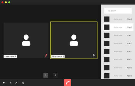 Video conference user interface with a list of users, video conference calls window overlay. Two Users.のイラスト素材