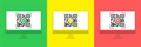 Business icons and techniques - QR Codes complete, warning, error on desktop PC
