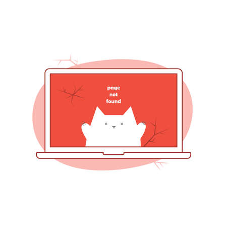 Error 404 Page Not Found. Cartoon Vector Illustration with Catのイラスト素材