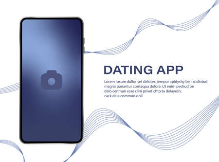 Mobile Dating App UI and UX Alternative Trendy Concept Vector Banner in Blue Color Theme on Frameless Smart Phone Screen Isolated on White Backgroundのイラスト素材
