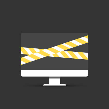 Computer is Wrapped in Warning Ribbons. Problem with Computerのイラスト素材