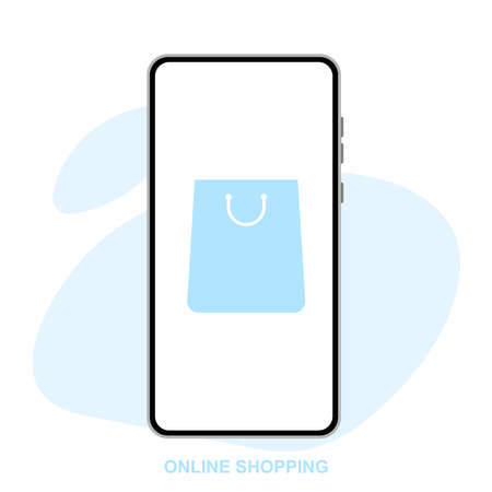 Online shopping. Phone with shopping bagのイラスト素材