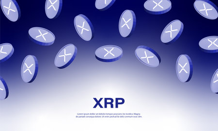 XRP cryptocurrency banner on purple background. Virtual cryptocurrency conceptのイラスト素材