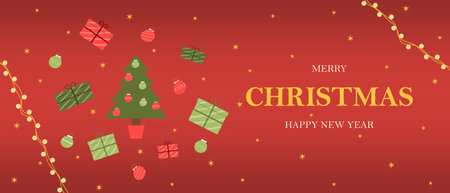 Merry Christmas and Happy New Year. A beautiful red banner for a website, post, postcard, page or appのイラスト素材
