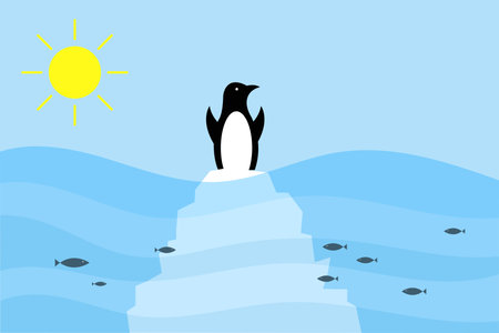 Sea level rise. Wild animals remain on the verge of extinctionのイラスト素材