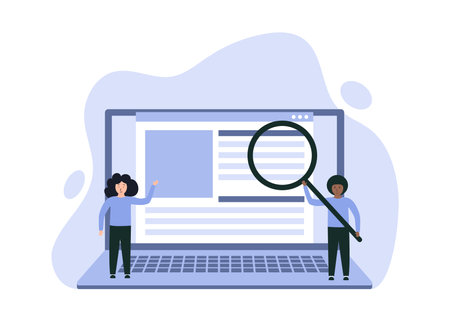 SEO ranking, search engine optimization. Businessmen are engaged in business promotionのイラスト素材