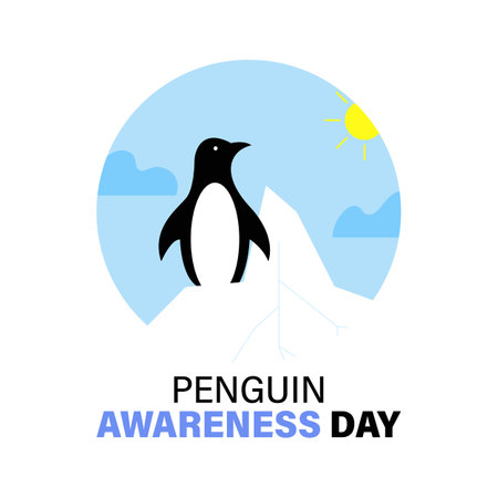 Penguin Awareness Day. Cute animal on an icebergのイラスト素材