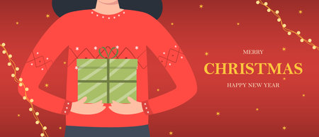 Merry Christmas and Happy New Year. A beautiful red banner for a website, post, postcard, page or appのイラスト素材