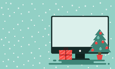 Shopping Online on smartphone or Mobile Application Concept idea Marketing and Digital marketing. Horizontal view with three, snow and giftのイラスト素材