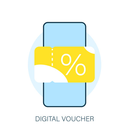 Digital voucher on phone screen. Concept illustration flat design vector eps10. graphic element for infographic, landing page, app or web ui, iconのイラスト素材