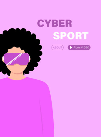 Cyber girl with VR glasses. Landing page Metaverse for game or appicationのイラスト素材