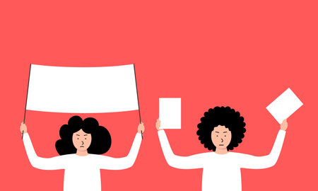 Crowd of protesters people. Silhouettes of hands people with bannersのイラスト素材