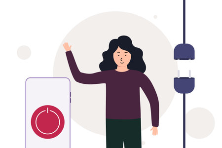 National Day of Unplugging. A woman be happy. Rejection of gadgets, devices, internetのイラスト素材