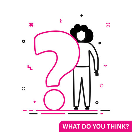 What do you think. Educational illustration. The girl has a questionのイラスト素材