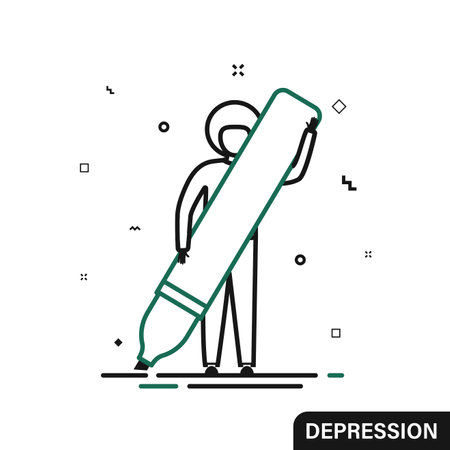 Lonely depressed man with marker, bad mood, psychological disorder, depression banner.のイラスト素材
