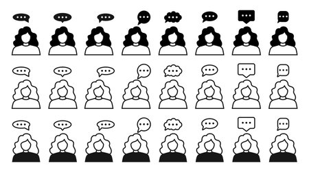 A large set of icons with a girl and a speech bubbleのイラスト素材