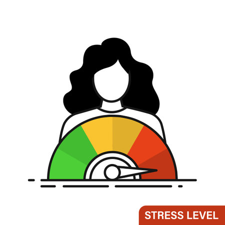 Measuring the level of stress. Icon with girl and indicatorのイラスト素材