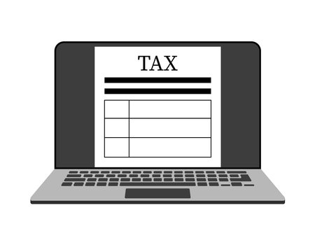 Online Tax payment, Income tax calculation on laptopのイラスト素材
