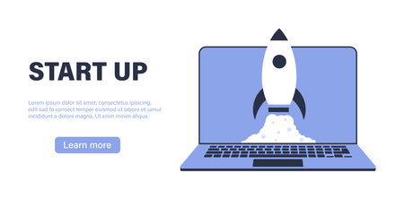 Business startup banner template with fly rocketのイラスト素材