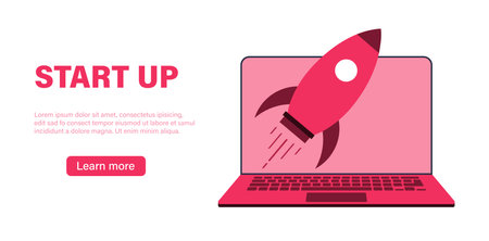 Business startup banner template with fly rocketのイラスト素材