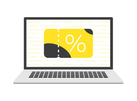 Digital voucher on laptop screen. Concept illustration flat design vector eps10. graphic element for infographic, landing page, app or web ui, iconのイラスト素材
